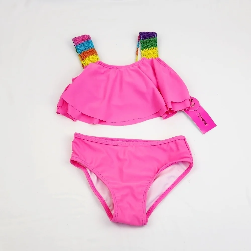 Betsey Johnson Pink Crochet Strap 2 Piece Swimsuit